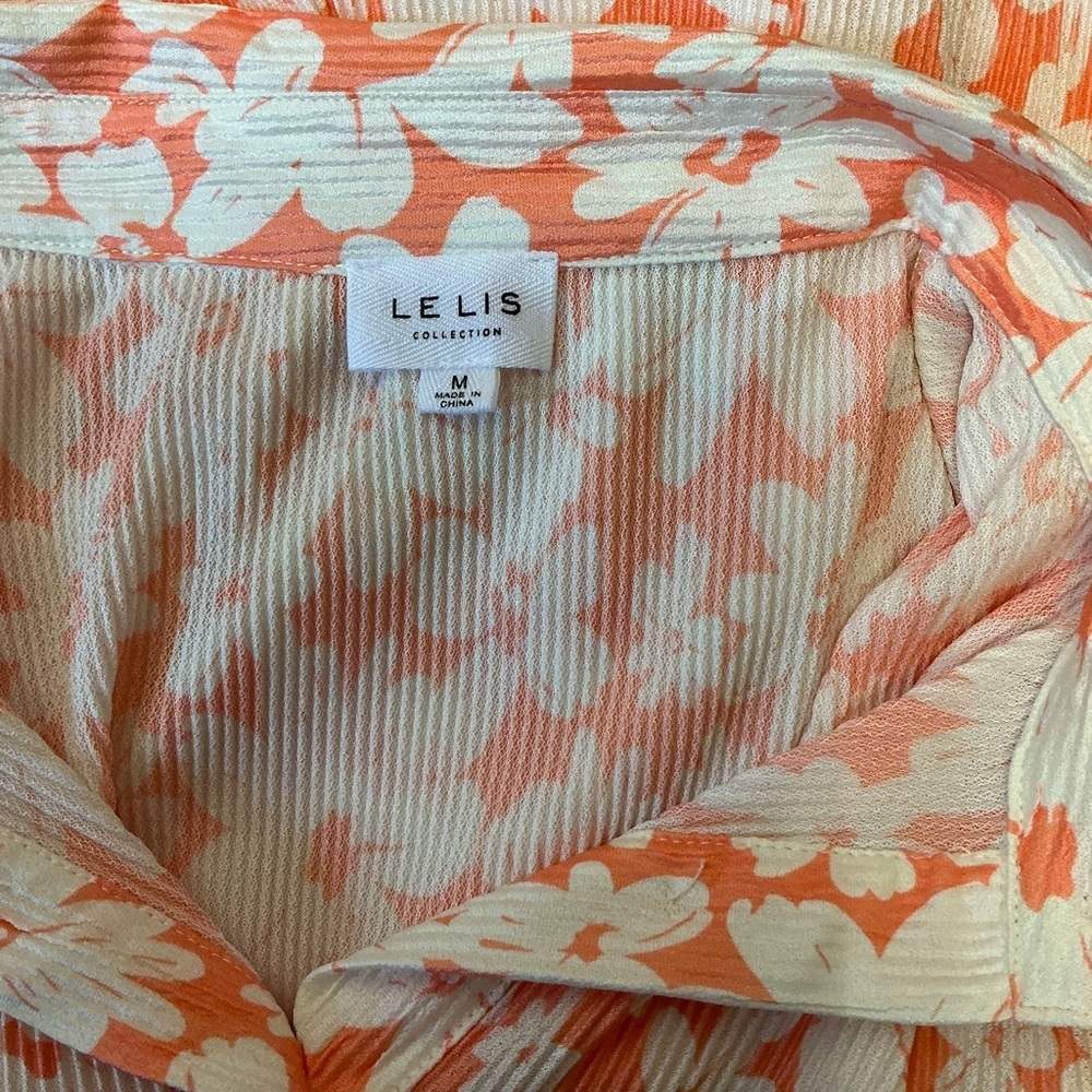 Le Lis Orange and White Floral Button-Down Shirt Sz M - Picture 5 of 6